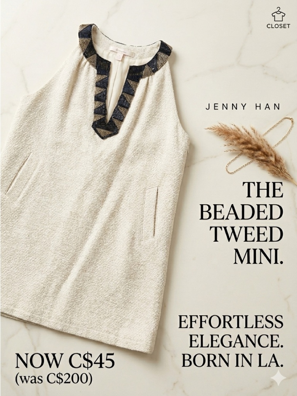Jenny Han mini dress, with beautiful beaded neckline